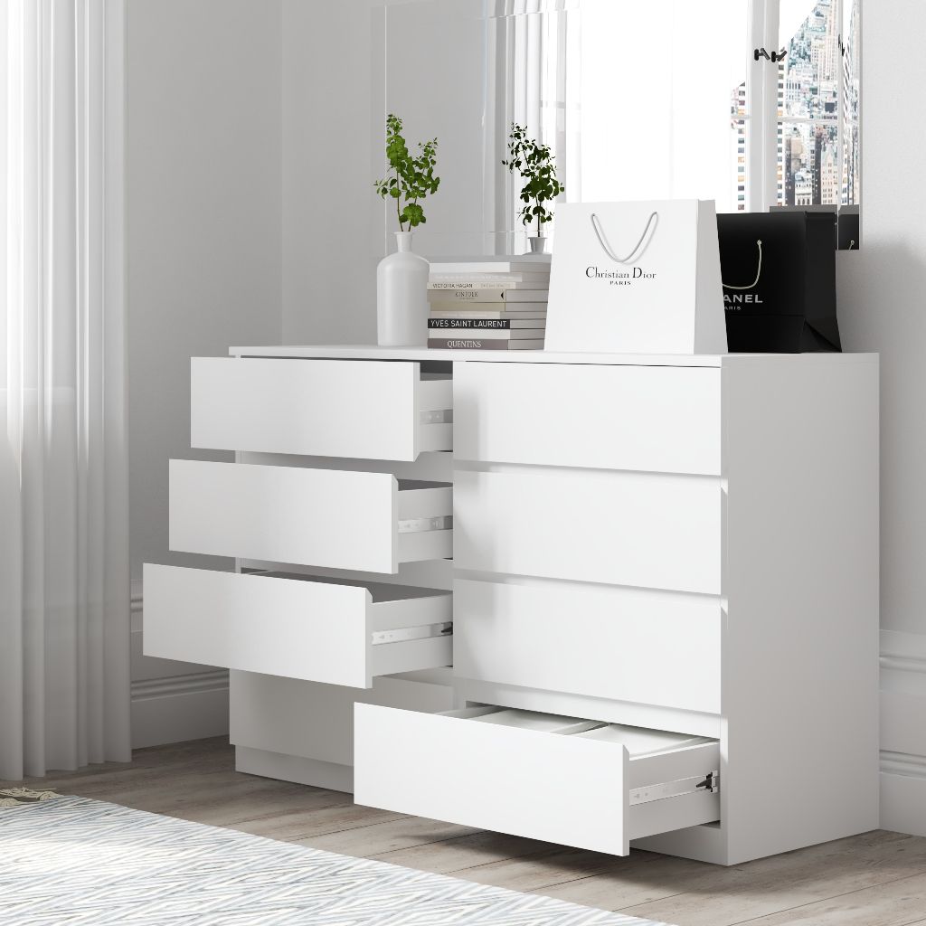 HAPPY FURNITURE , Tủ lưu trữ 8 ngăn kéo - OLA , THK_086 , 128cm x 45cm x 86cm