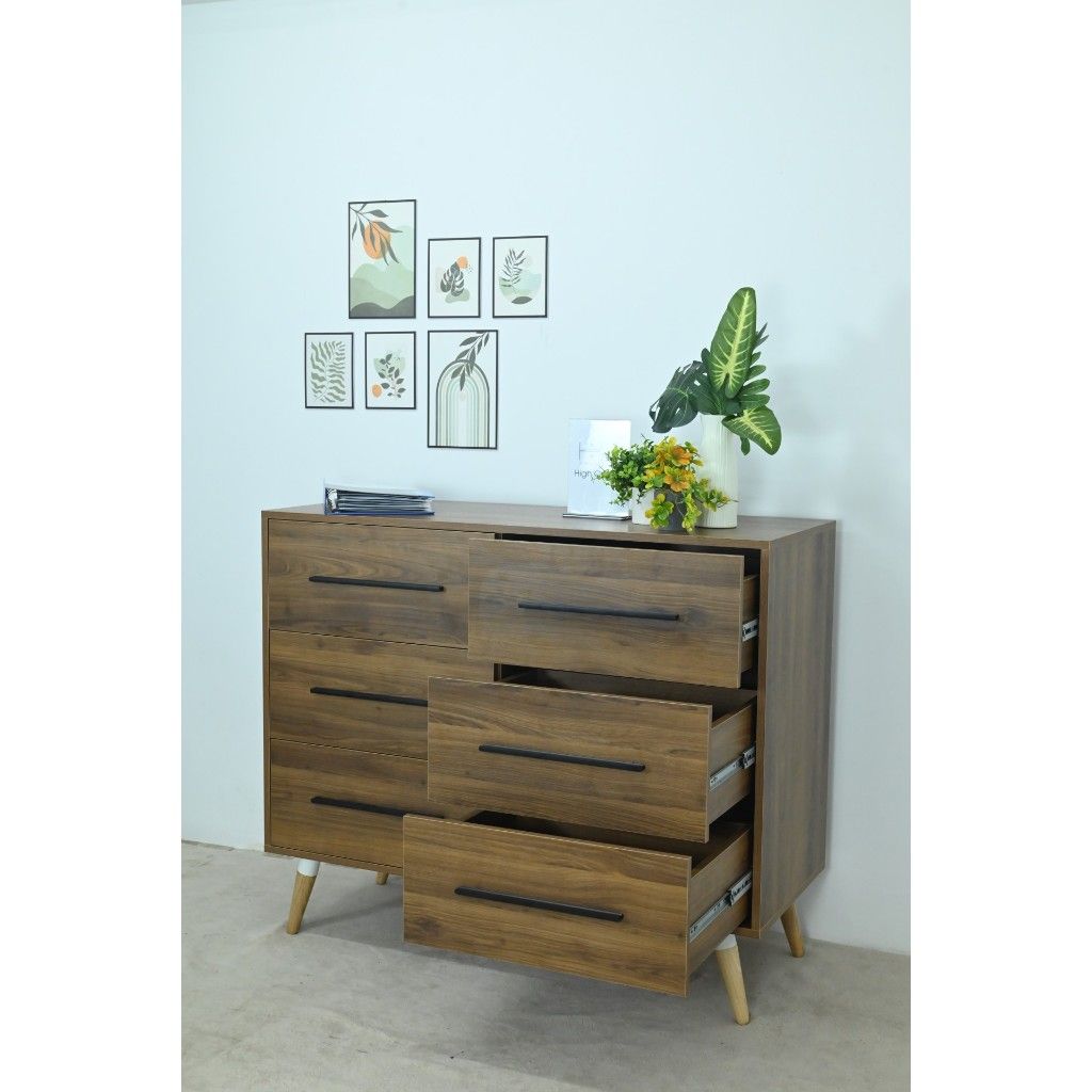 HAPPY FURNITURE , Tủ đựng đồ 6 ngăn chân gỗ chéo - OSRI , THK_026 , 120cm x 50cm x 100cm