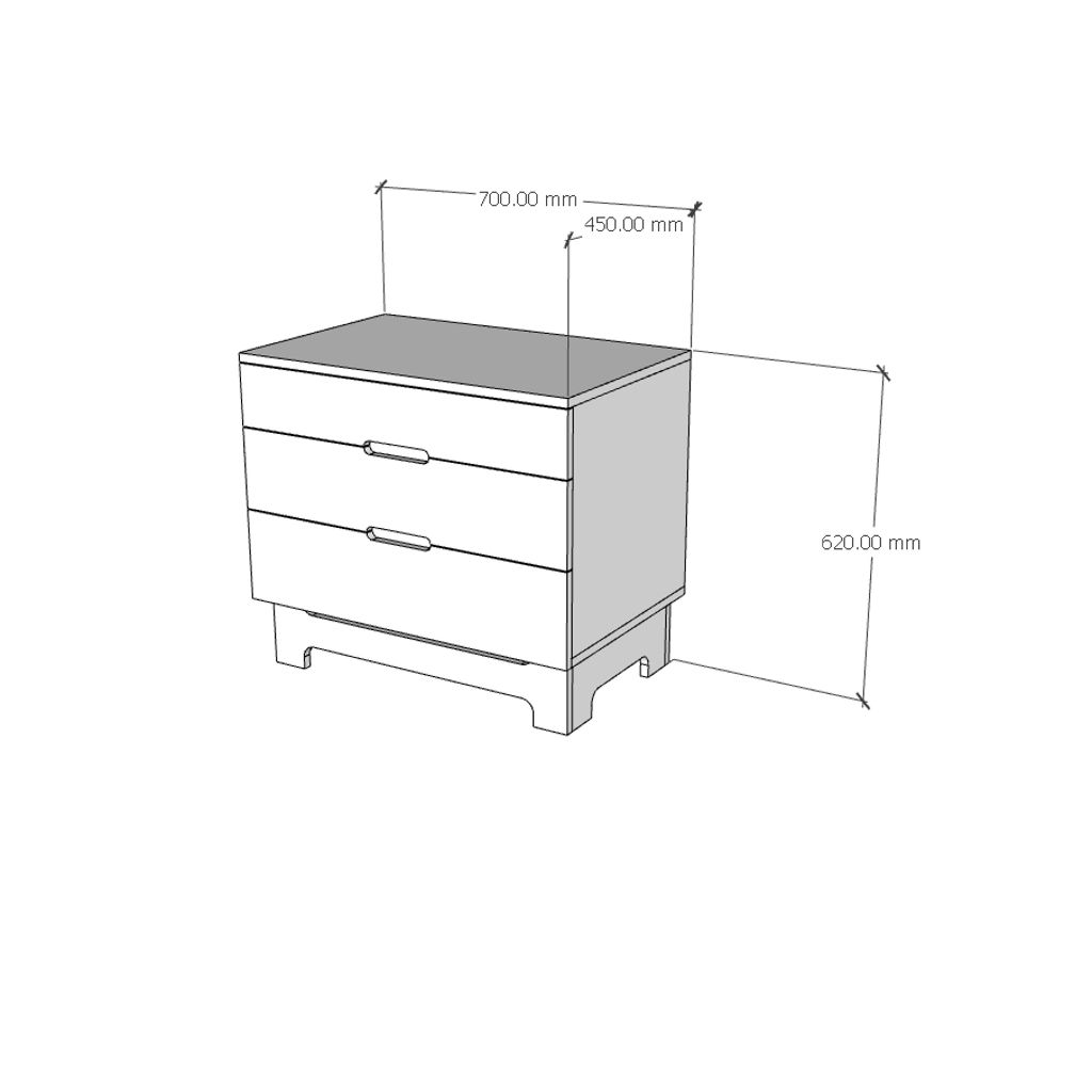 HAPPY FURNITURE , Tủ lưu trữ 3 ngăn kéo - MOLLY , THK_106 , 70cm x 45cm x 62cm