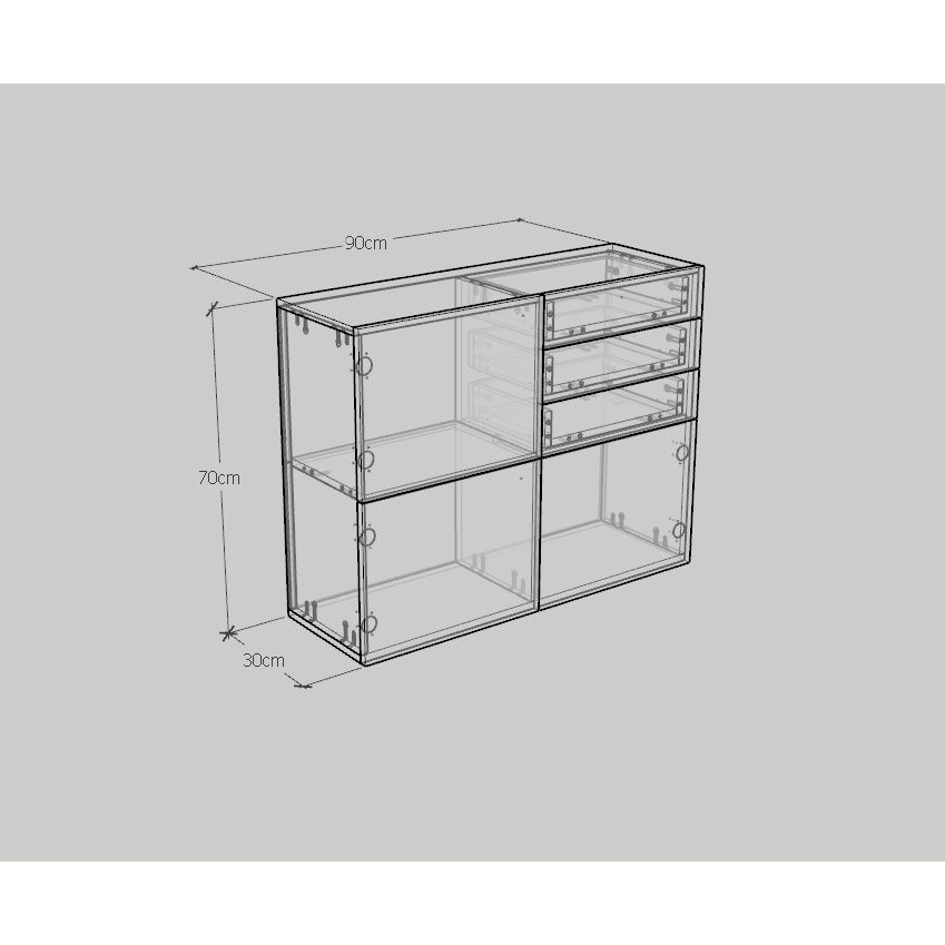 HAPPY FURNITURE , Tủ đựng đồ 3 ngăn kéo 3 ngăn cửa mở - WESLEY , TCM_017 , 90cm x 30cm x 70cm