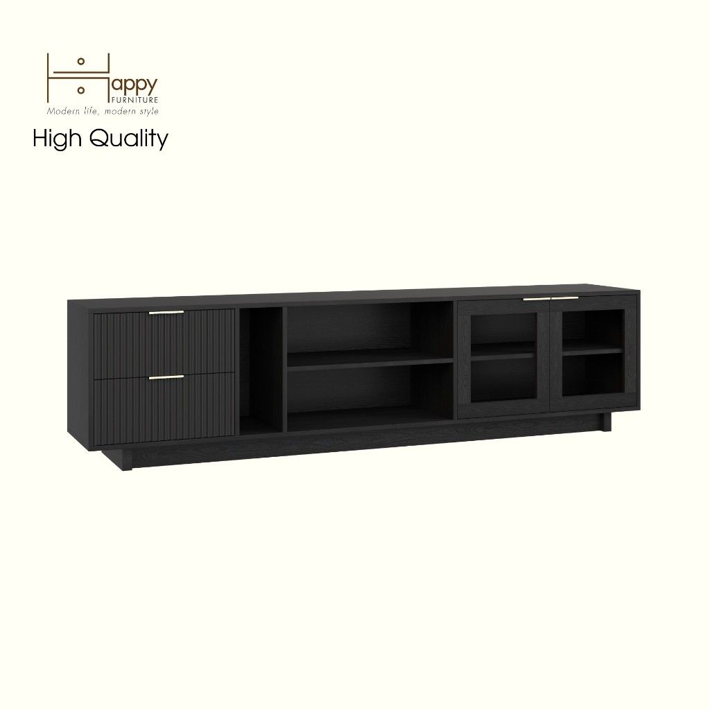 HAPPY FURNITURE , Kệ TV 2 ngăn kéo 2 cửa kính - NAMI, KTV_071 , 220cm x 40cm x 56cm DxRxC