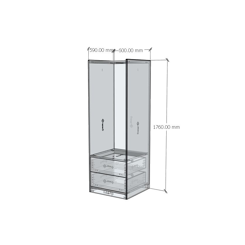 HAPPY FURNITURE , Gỗ tự nhiên , Tủ quần áo 2 ngăn kéo - GAMZE , THK_192 , 60cm x 59cm x 176cm