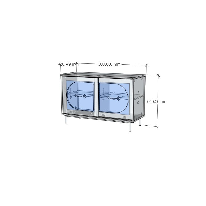 HAPPY FURNITURE , Tủ lưu trữ cửa kính 2 cửa lùa chân sắt - SISEEL , TCL_038 , 100cm x 40cm x 64cm