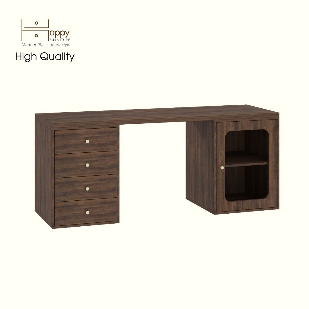 HAPPY FURNITURE , Bàn làm việc 4 ngăn kéo 1 cửa kính - NOAH , BAN_160 , 180cm x 59cm x 75cm DxRxC