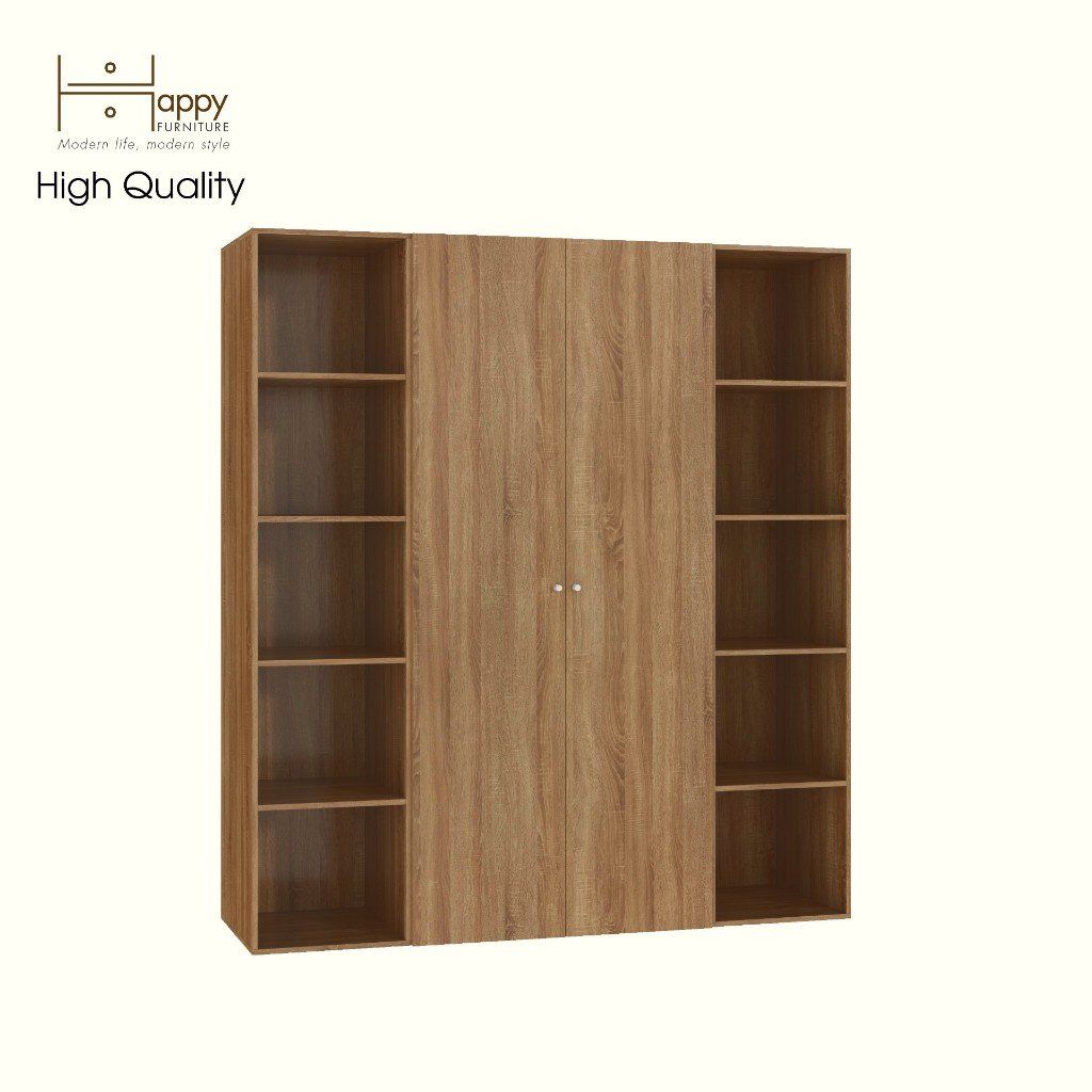 HAPPY FURNITURE , Tủ quần áo 2 cửa mở kết hợp 2 kệ bên - SCANDINA , TCM_100 , 200cm x 55cm x 220cm