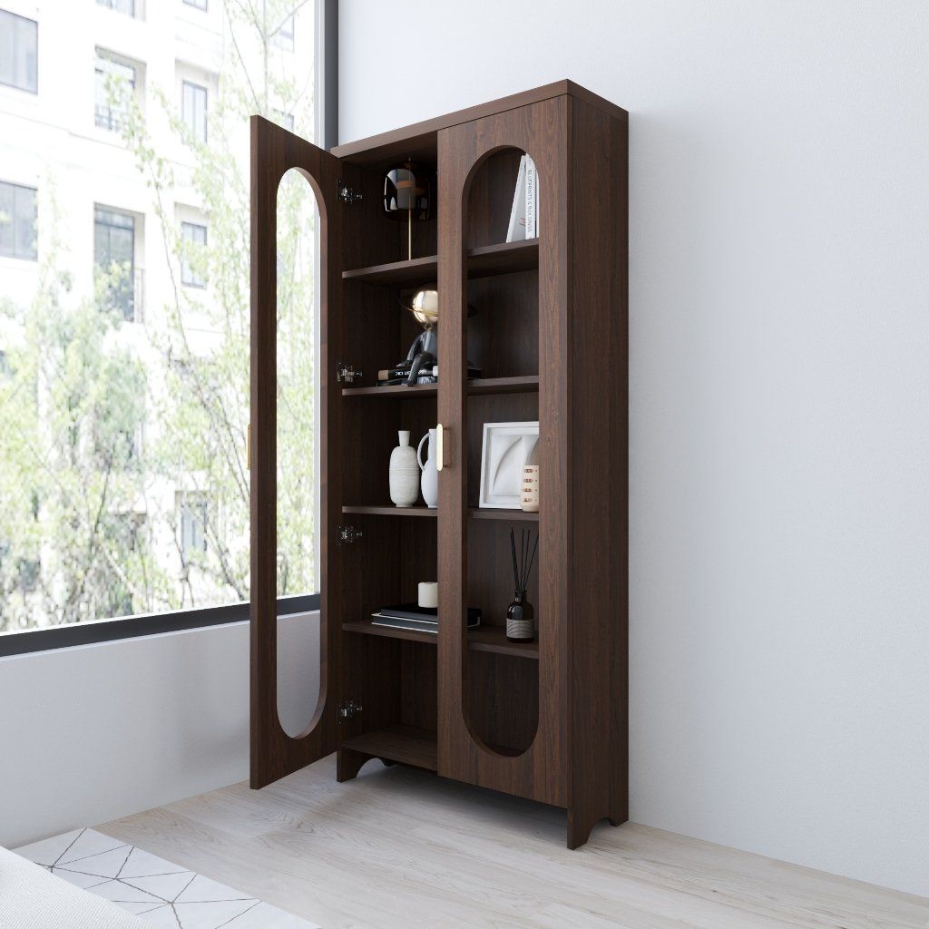 HAPPY FURNITURE , Tủ lưu trữ 2 cửa kính - CHEVY, TLT_049 , 80cm x 28cm x 180cm DxRxC