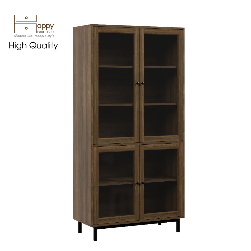 HAPPY FURNITURE , Kệ sách 5 tầng cửa kính chân sắt - CATY , KSA_020 , 90cm x 39cm x 180cm