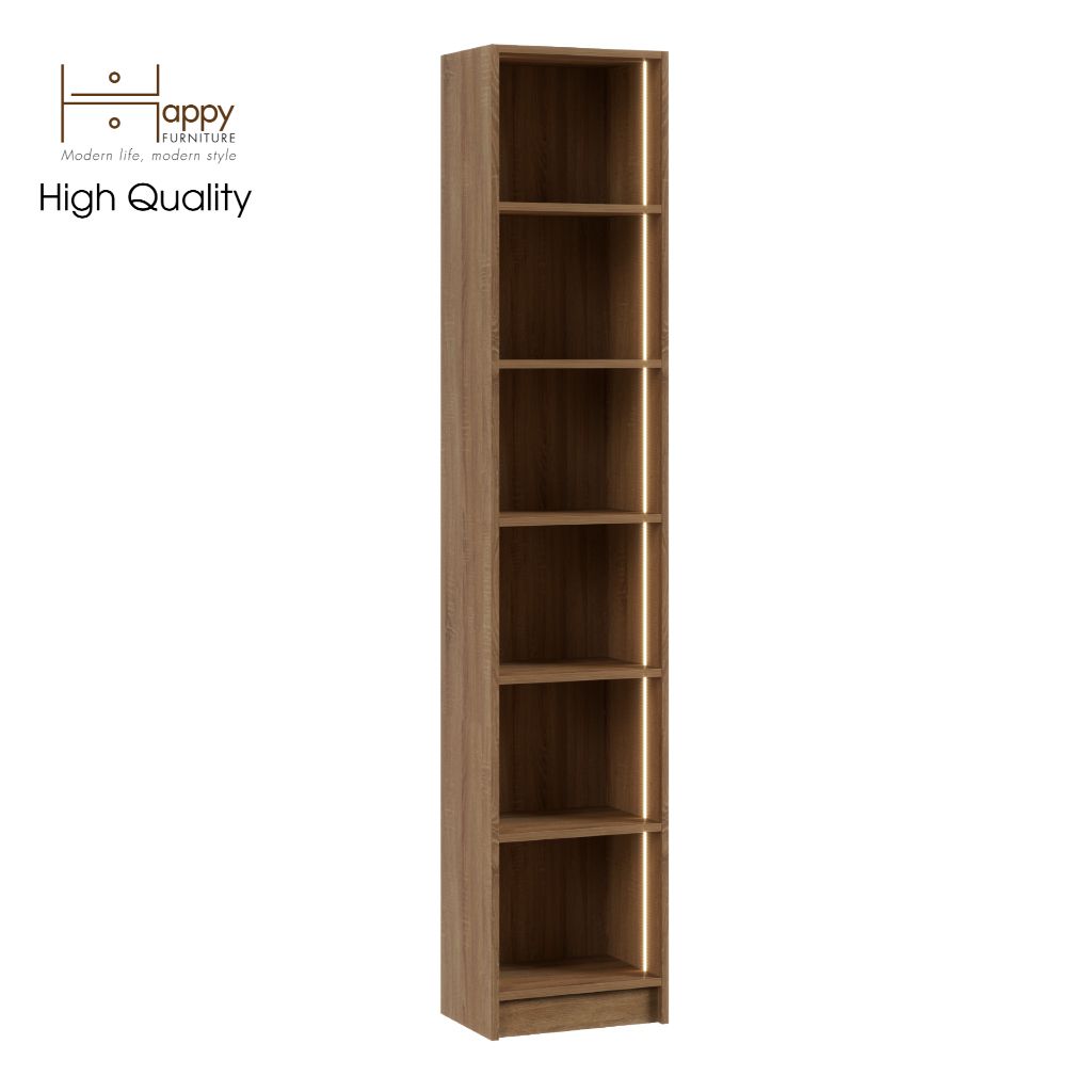 HAPPY FURNITURE , kệ sách 6 tầng size nhỏ tích hợp đèn LED - CATY , KSA_009_LED , 40cm x 28cm x 202cm