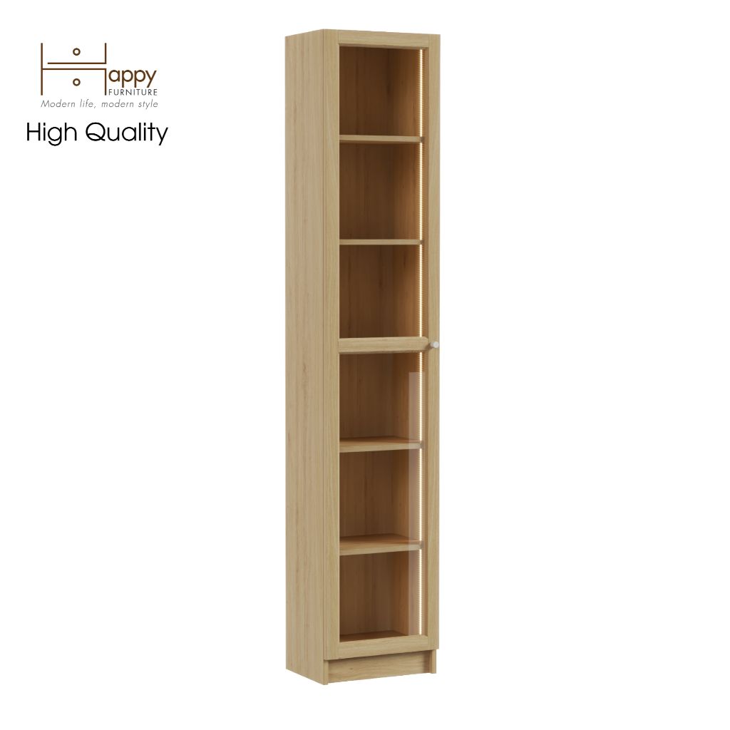 HAPPY FURNITURE , Kệ sách 6 tầng cửa kính size nhỏ tích hợp đèn Led - CATY , KSA_011_LED , 40cm x 30cm x 202cm