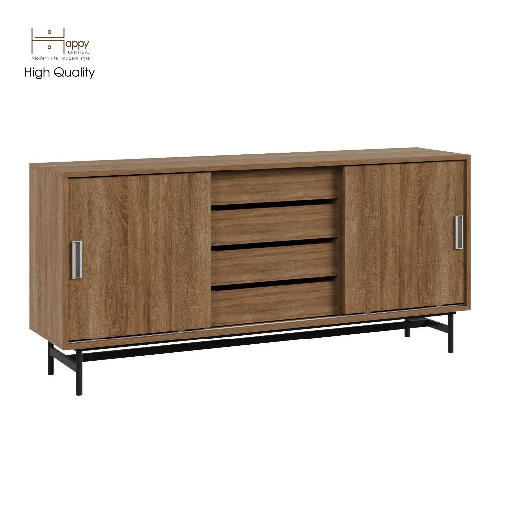 HAPPY FURNITURE , Tủ lưu trữ 4 ngăn cánh lùa chân sắt - LUCA , TCL_022 , 150cm x 36cm x 70cm