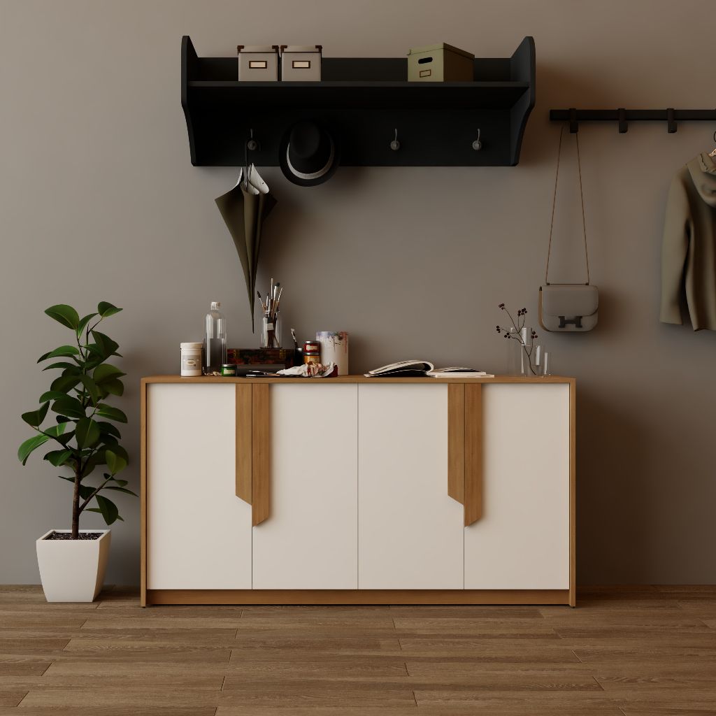 HAPPY FURNITURE , Tủ lưu trữ 4 cánh mở - PONIX , TCM_112 , 160cm x 40cm x 84cm