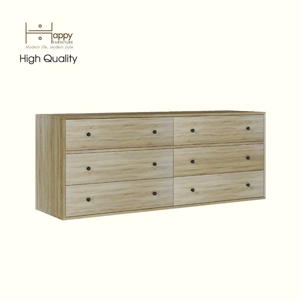 HAPPY FURNITURE , ZACY - Tủ lưu trữ 6 ngăn kéo , THK_209 , 160cm x 45cm x 63cm DxRxC, Sản phẩm phổ thông
