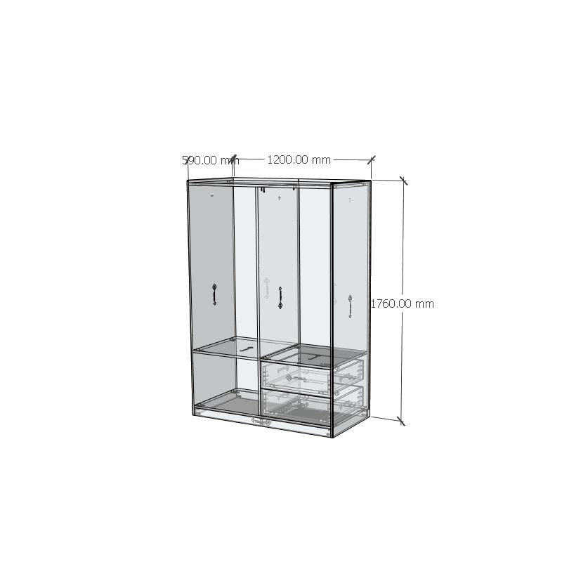 HAPPY FURNITURE , Gỗ tự nhiên , Tủ quần áo 2 ngăn kéo - GAMZE , THK_193 , 120cm x 59cm x 176cm