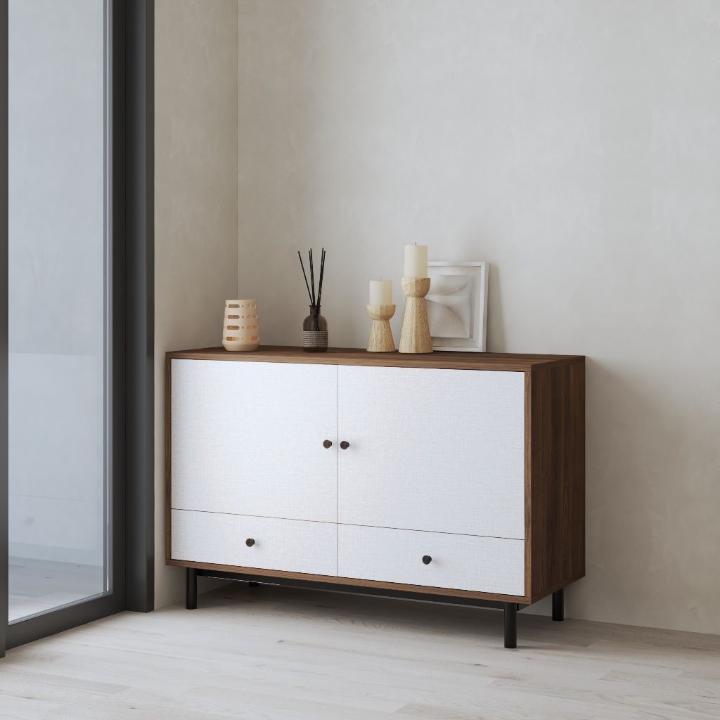 HAPPY FURNITURE , Tủ lưu trữ 2 ngăn kéo 2 cửa mở - LIVIK, TCM_234 , 110cm x 40cm x 72cm DxRxC