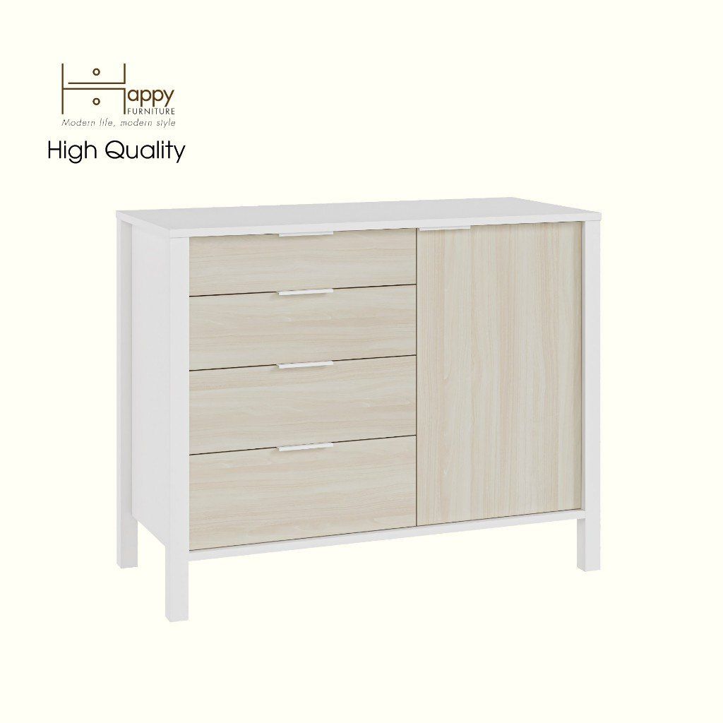 HAPPY FURNITURE , Tủ lưu trữ 4 ngăn kéo 1 cứa mở - MOKA, THK_251 , 100cm x 45cm x 80cm DxRxC
