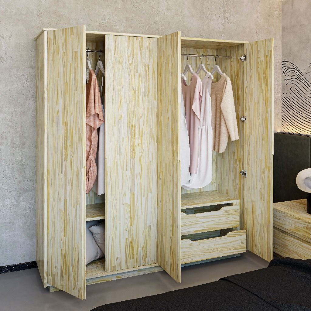 HAPPY FURNITURE , gỗ tự nhiên , Tủ quần áo 4 cửa mở - GALI , TCM_192 , 160cm x 54cm x 176cm
