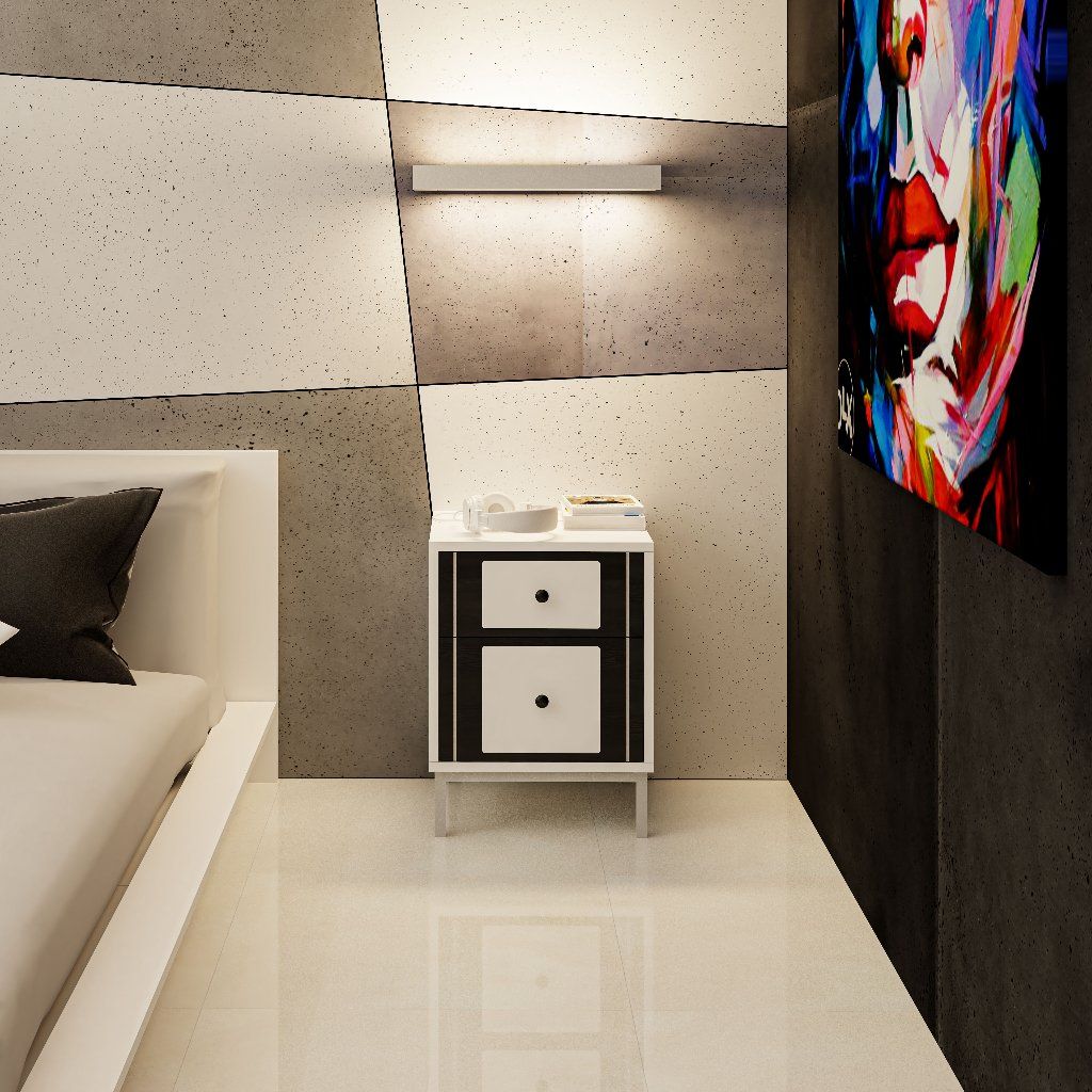 HAPPY FURNITURE , Táp đầu giường 2 ngăn kéo chân sắt - TAKO , THK_130 , 40cm x 40cm x 53cm