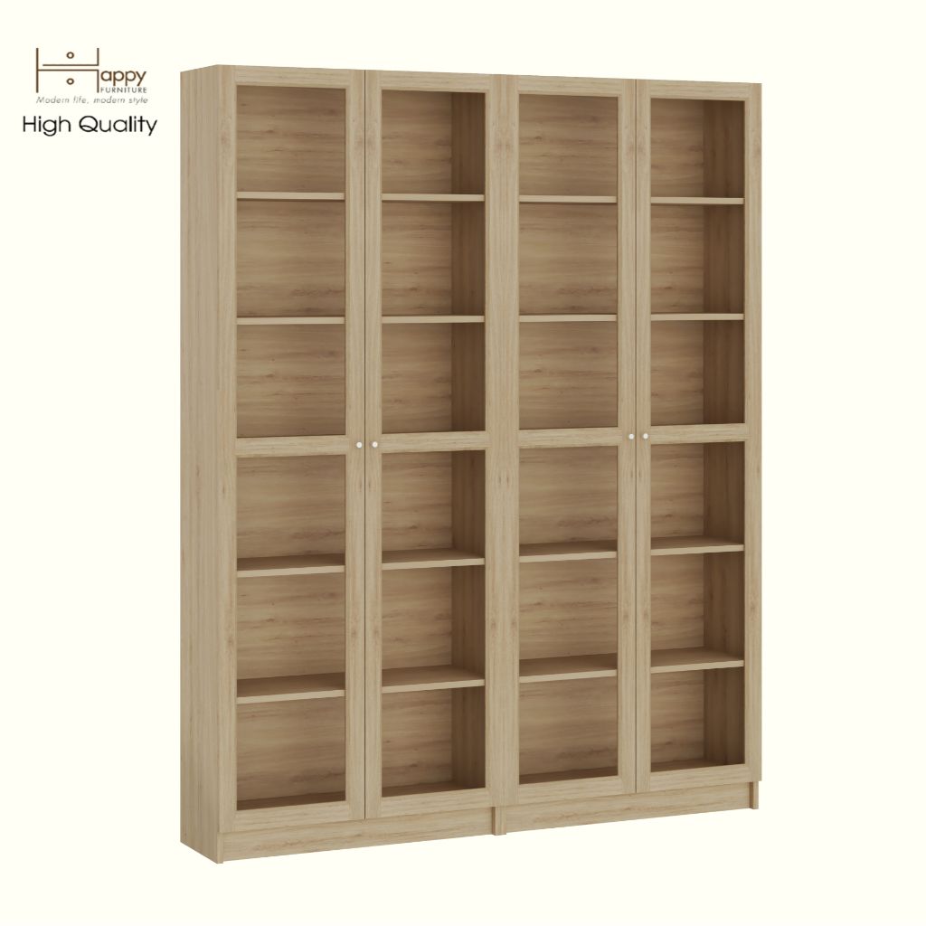 HAPPY FURNITURE , COMBO 2 kệ sách 6 tầng cửa kính - CATY , KSA_087 , 160cm x 30cm x 202cm DxRxC