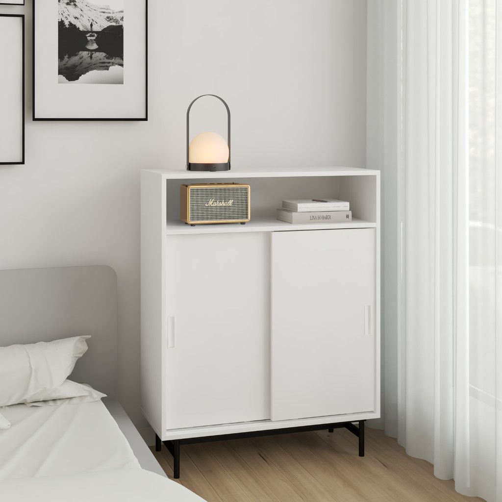 HAPPY FURNITURE , Tủ lưu trữ 3 ngăn cánh lùa chân sắt - LUCA , TCL_018 , 86cm x 36cm x 110cm