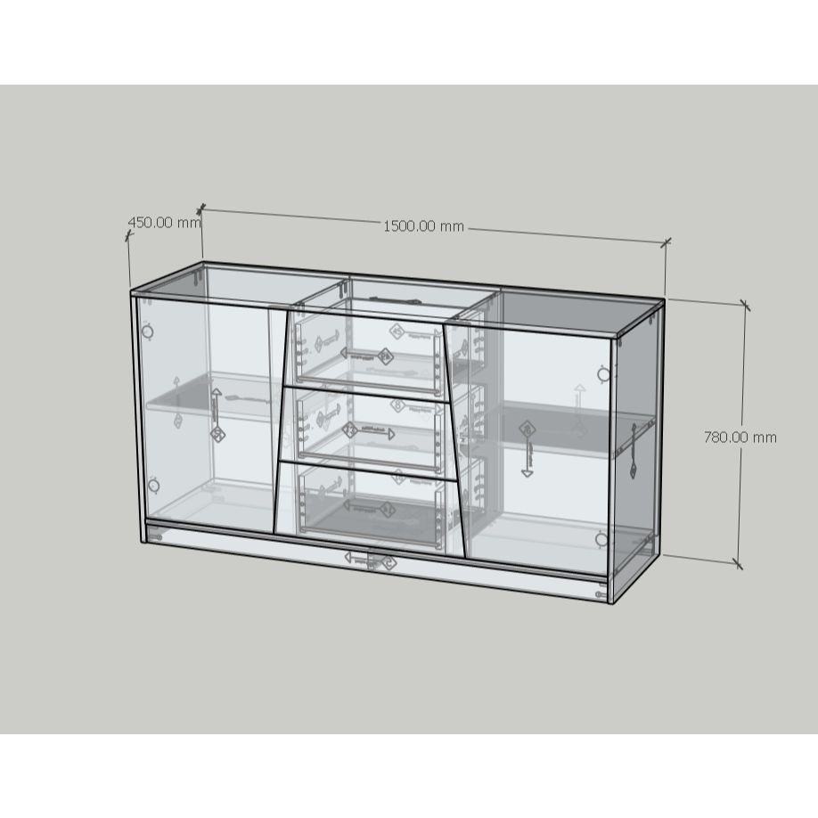 HAPPY FURNITURE , Tủ lưu trữ 3 ngăn kéo 2 cửa mở - DALEY ,TLT_076 , 150cm x 45cm x 78cm DxRxC