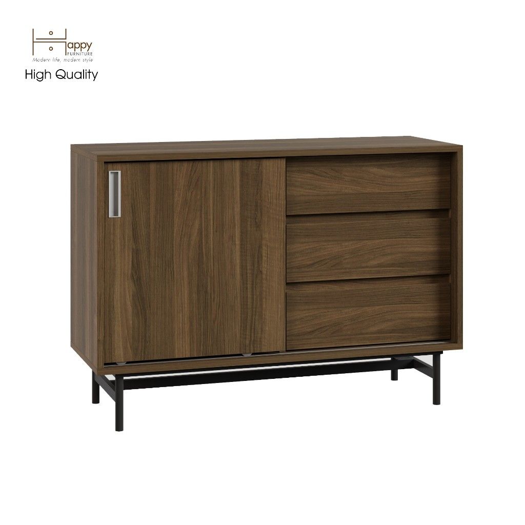HAPPY FURNITURE , Tủ lưu trữ cánh lùa 3 ngăn kéo Chân sắt - LUCA , TCL_019, 100cm x 36cm x 70cm