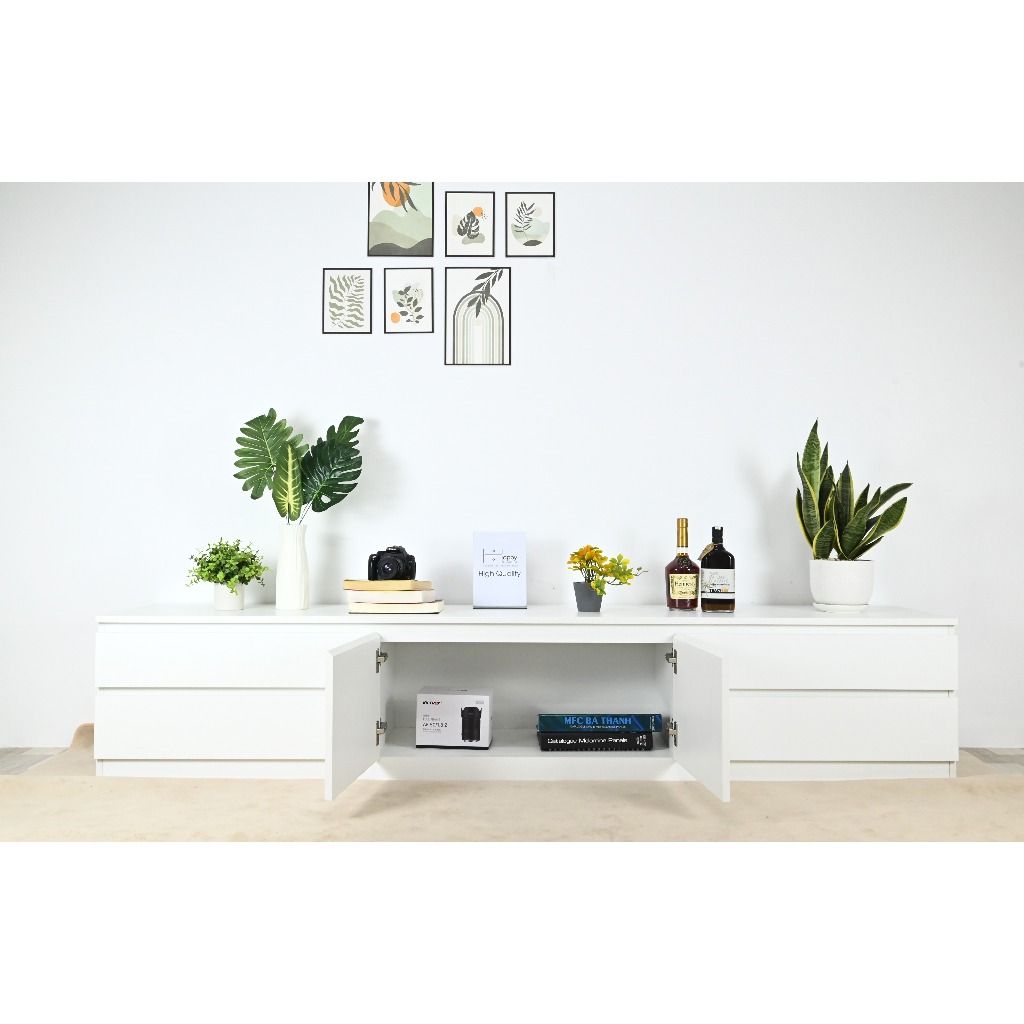 HAPPY FURNITURE , Kệ TV 4 ngăn kéo 2 cánh mở - OLA , KTV_022 , 220cm x 40cm x 42cm