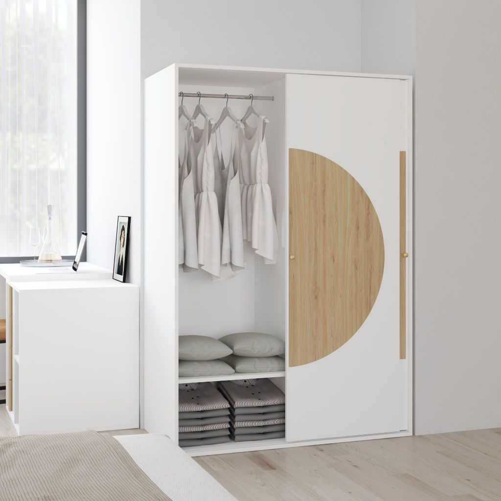 HAPPY FURNITURE , Tủ quần áo 2 cánh lùa - BANA , TCL_029 , 120cm x 59cm x 176cm