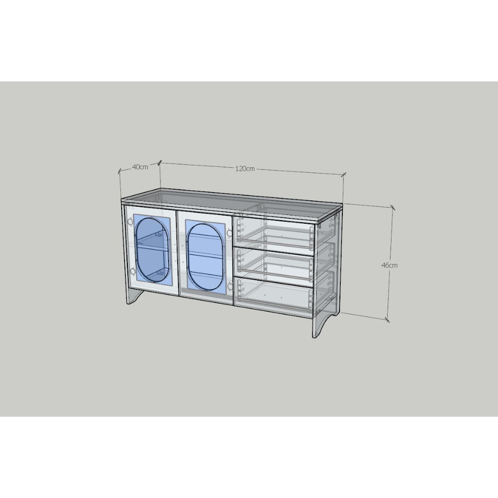 HAPPY FURNITURE , Kệ TV 2 cửa kính 3 ngăn kéo - CHEVY, KTV_077 , 120cm x 40cm x 64cm DxRxC