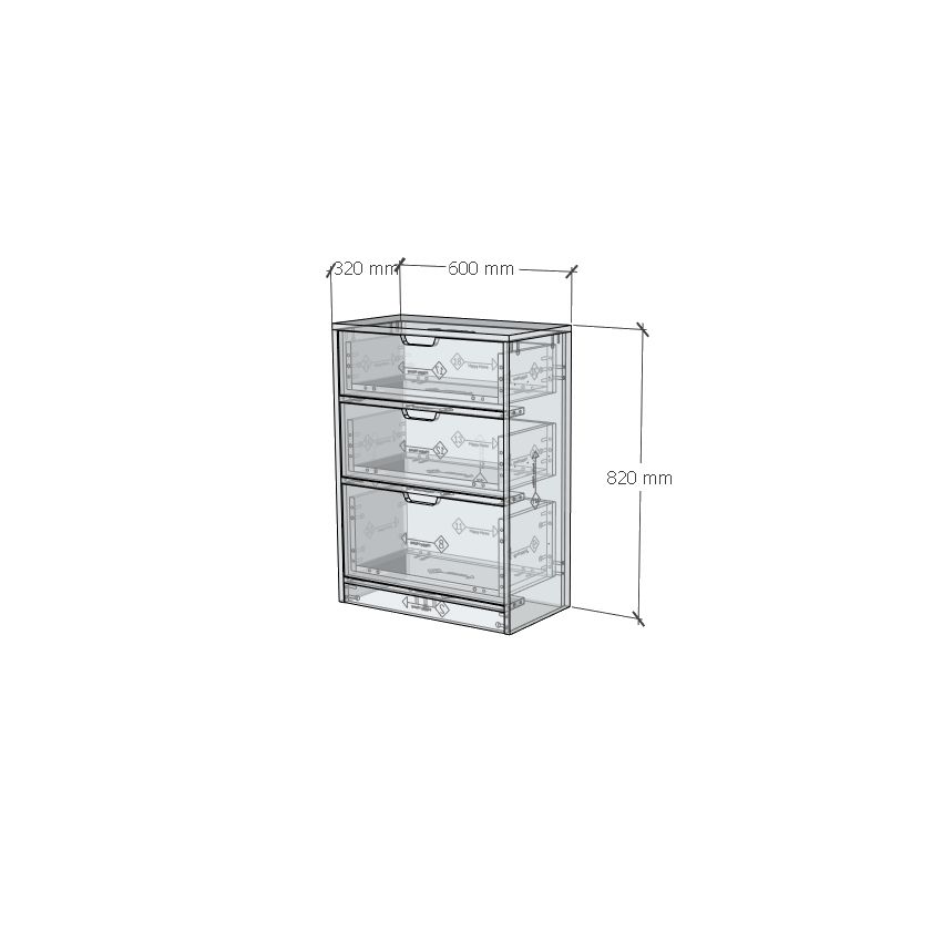 HAPPY FURNITURE , Gỗ tự nhiên , Tủ lưu trữ 3 ngăn kéo gỗ Plywood - AIDAN , THK_195 , 60cm x 32cm x 82cm DxRxC