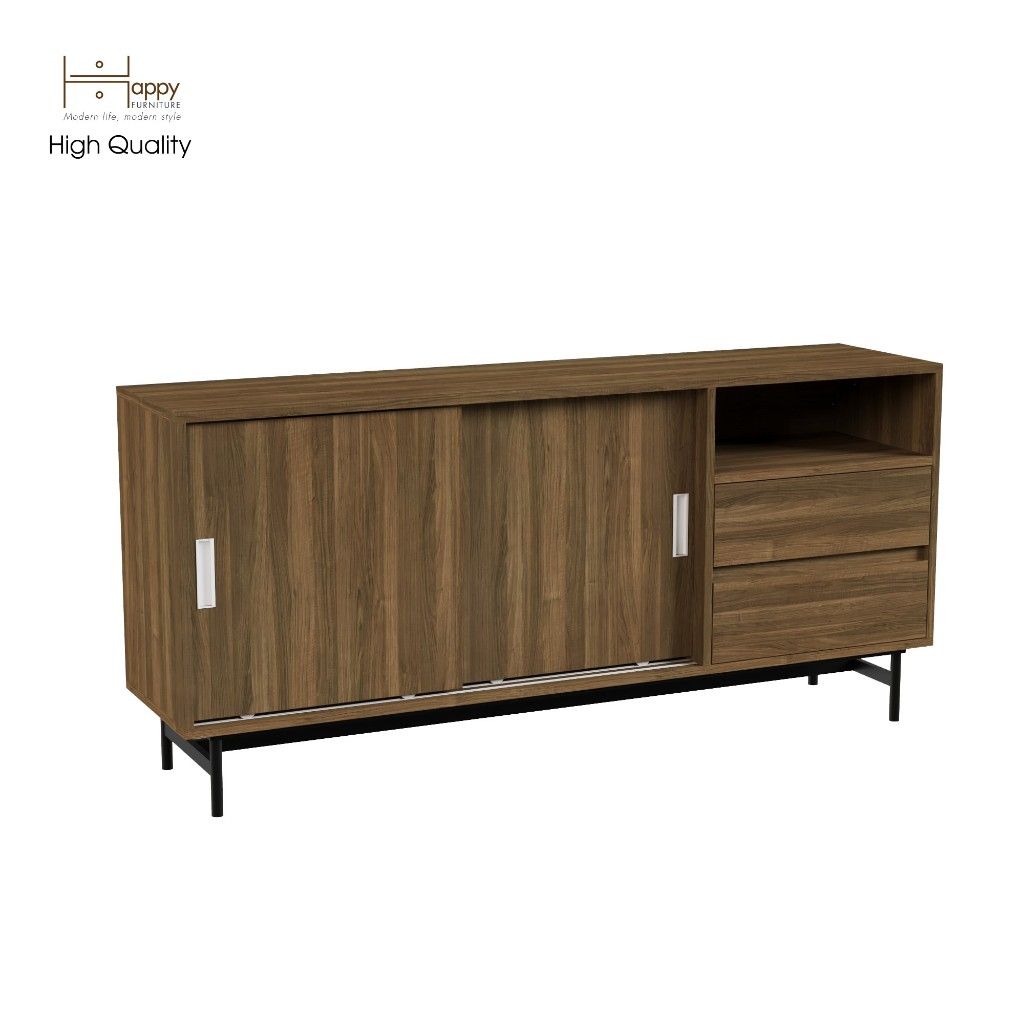 HAPPY FURNITURE , Tủ lưu trữ 2 ngăn cánh lùa chân sắt - LUCA , TCL_023 , 150x36x70cm