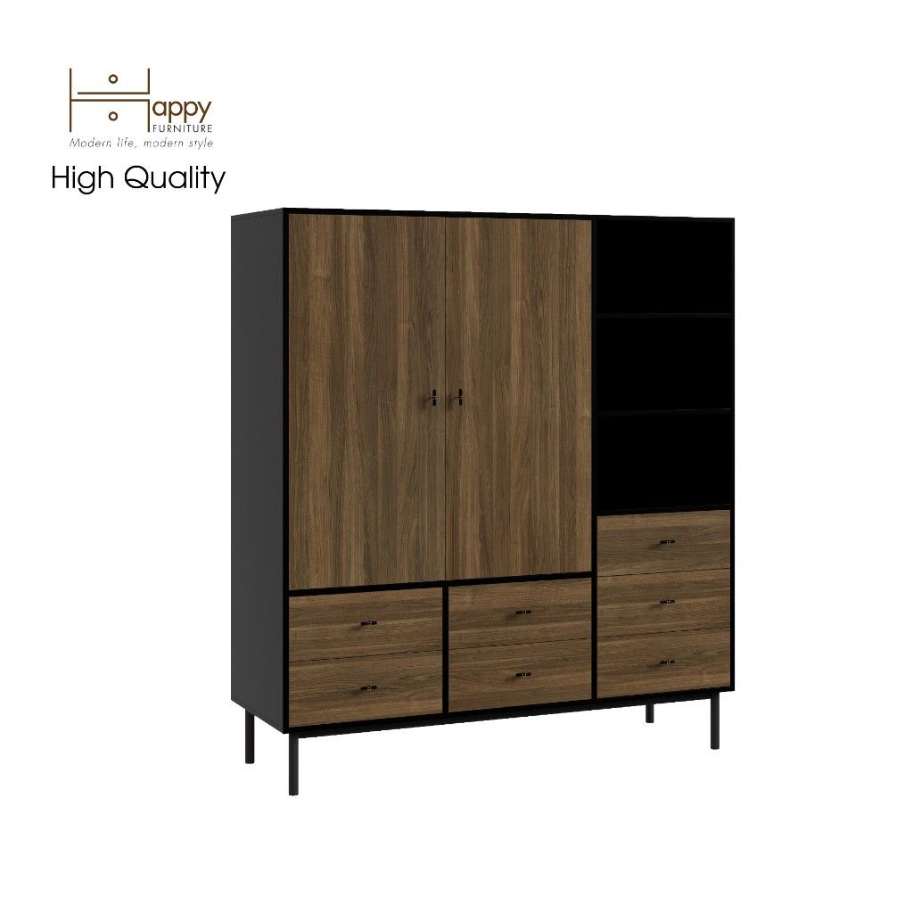 HAPPY FURNITURE , Tủ quần áo 2 cánh mở chân sắt - BECKY , TCM_014 , 160cm x 55cm x 180cm