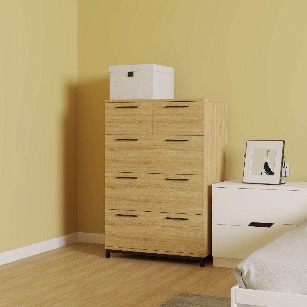 HAPPY FURNITURE , Tủ lưu trữ 5 ngăn kéo chân sắt - LOUIS , THK_062 , 68cm x 45cm x 102cm