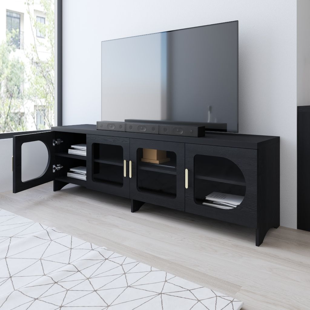 HAPPY FURNITURE , Kệ TV 4 cửa kính - CHEVY, KTV_079 , 180cm x 40cm x 56cm DxRxC