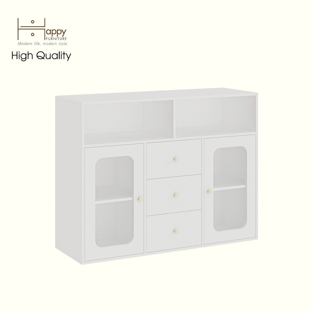 HAPPY FURNITURE , Tủ lưu trữ 2 cửa kính 3 ngăn kéo - NOAH , TLT_065 , 130cm x 45cm x 100cm DxRxC