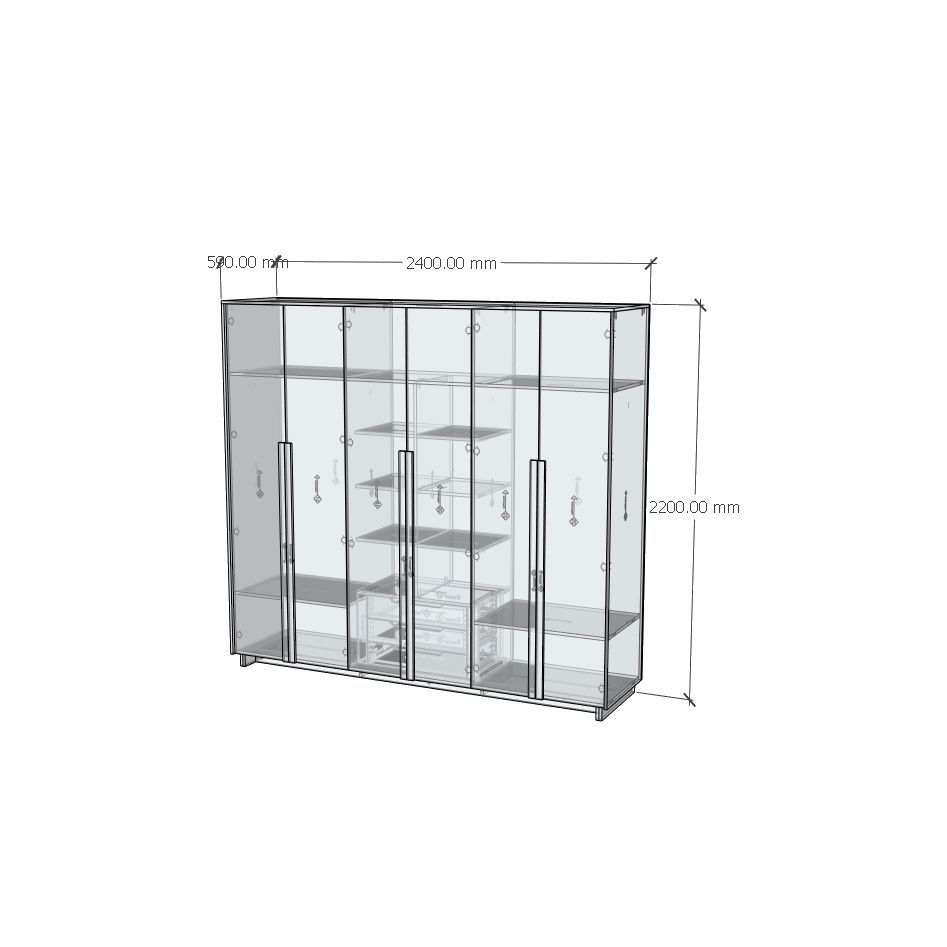 HAPPY FURNITURE , Tủ quần áo 6 cánh mở - MAVIS , TCM_161 , 240cm x 59cm x 220cm