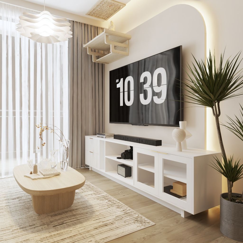 HAPPY FURNITURE , Kệ TV 2 ngăn kéo 2 cửa kính - NAMI, KTV_071 , 220cm x 40cm x 56cm DxRxC