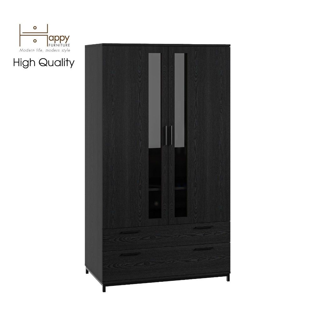 HAPPY FURNITURE , Tủ quần áo 2 ngăn kéo 2 cửa mở chân sắt - LOUIS , TCM_033 , 100cm x 58cm x 180cm