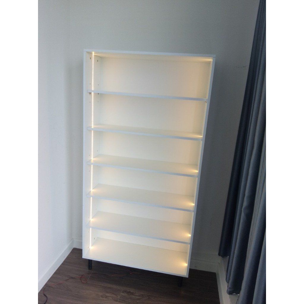 HAPPY FURNITURE , Kệ sách 6 tầng tích hợp đèn LED chân sắt - CATY , KSA_015_LED , 90cm x 30cm x 180cm