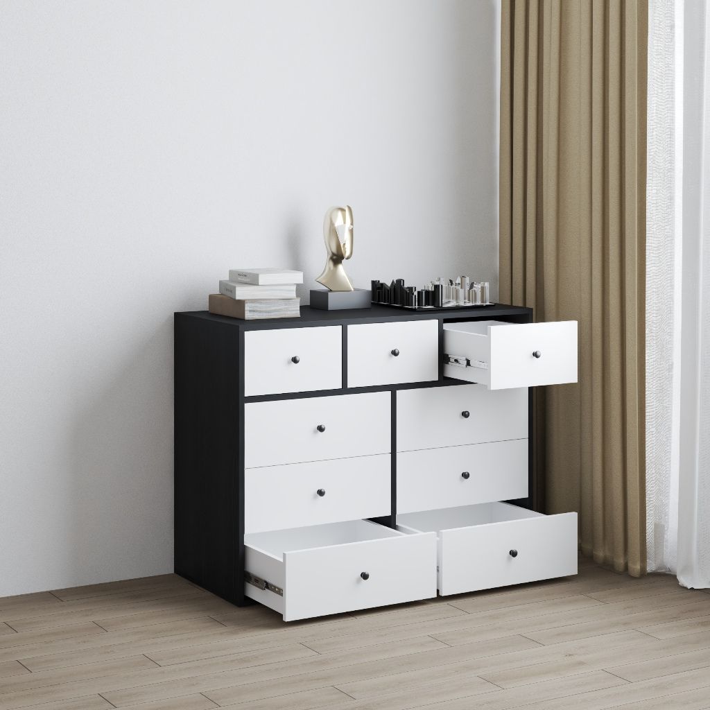 HAPPY FURNITURE , Tủ lưu trữ 9 ngăn kéo - KALA, THK_301 , 110cm x 45cm x 84cm DxRxC