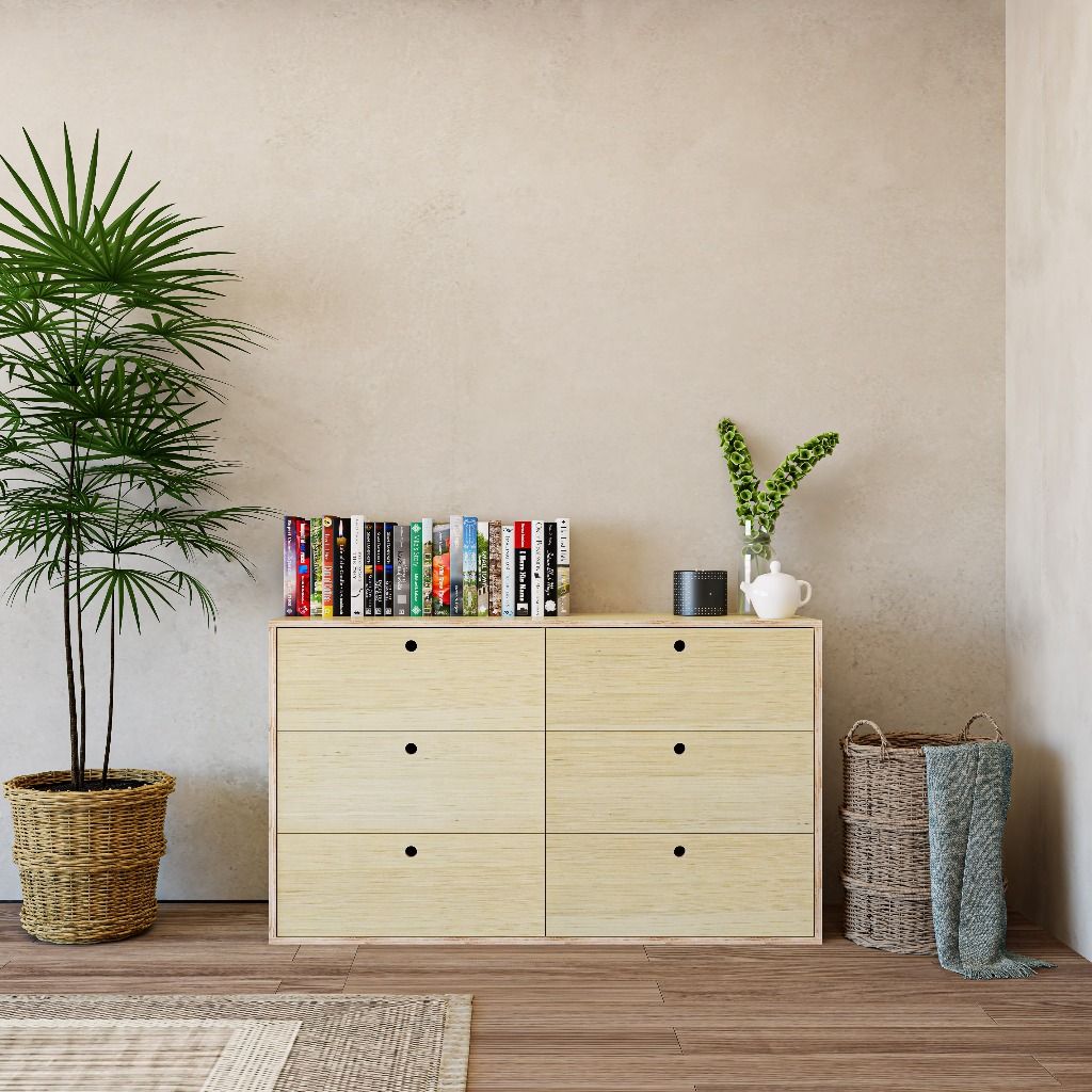 HAPPY FURNITURE , Gỗ tự nhiên , Tủ lưu trữ 6 ngăn kéo gỗ Plywood - SANARI , THK_201 , 140cm x 45cm x 82cm DxRxC