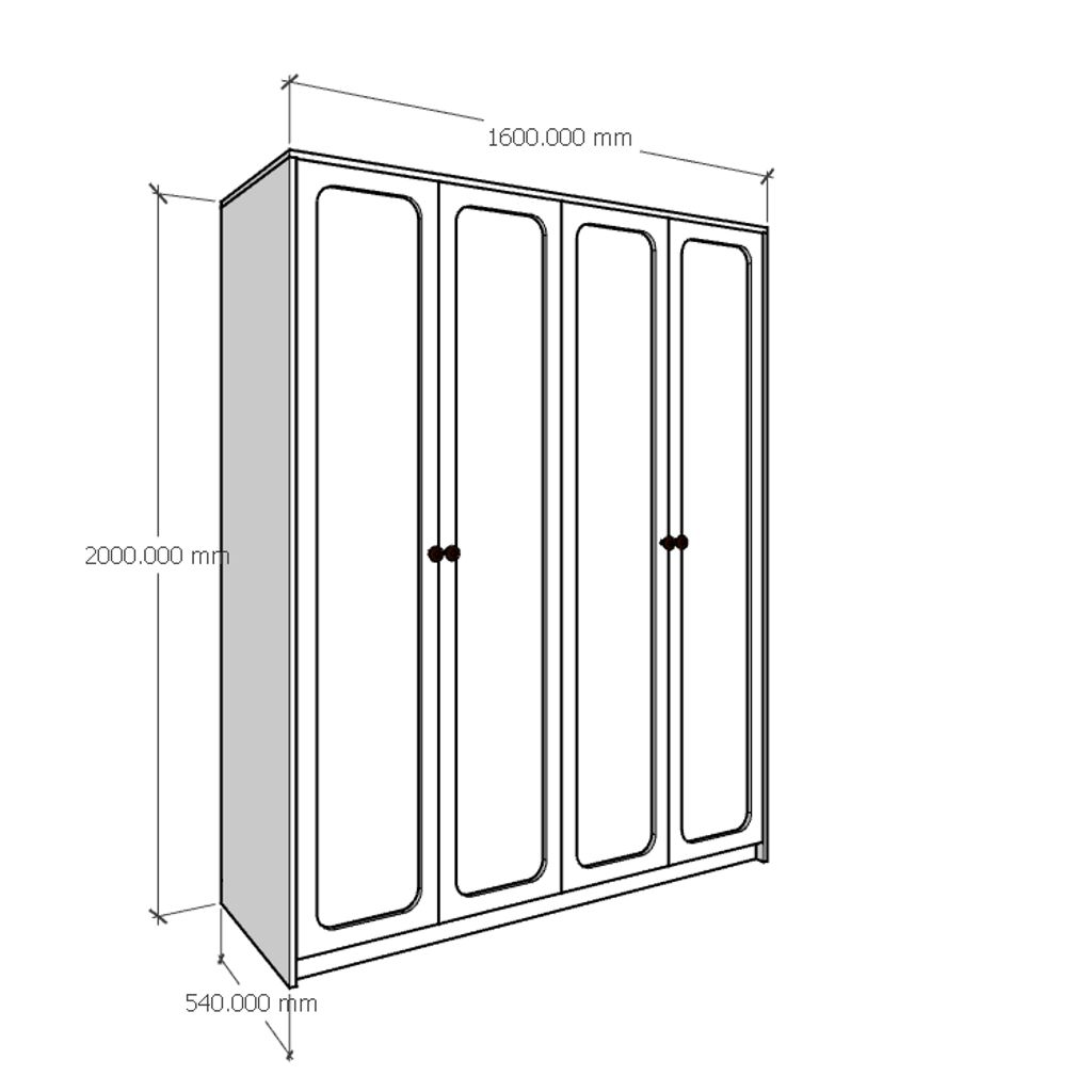 HAPPY FURNITURE , Tủ quần áo 4 cửa mở 1m6x2m - ELEGANT , TCM_084 , 160cm x 54cm x 200cm