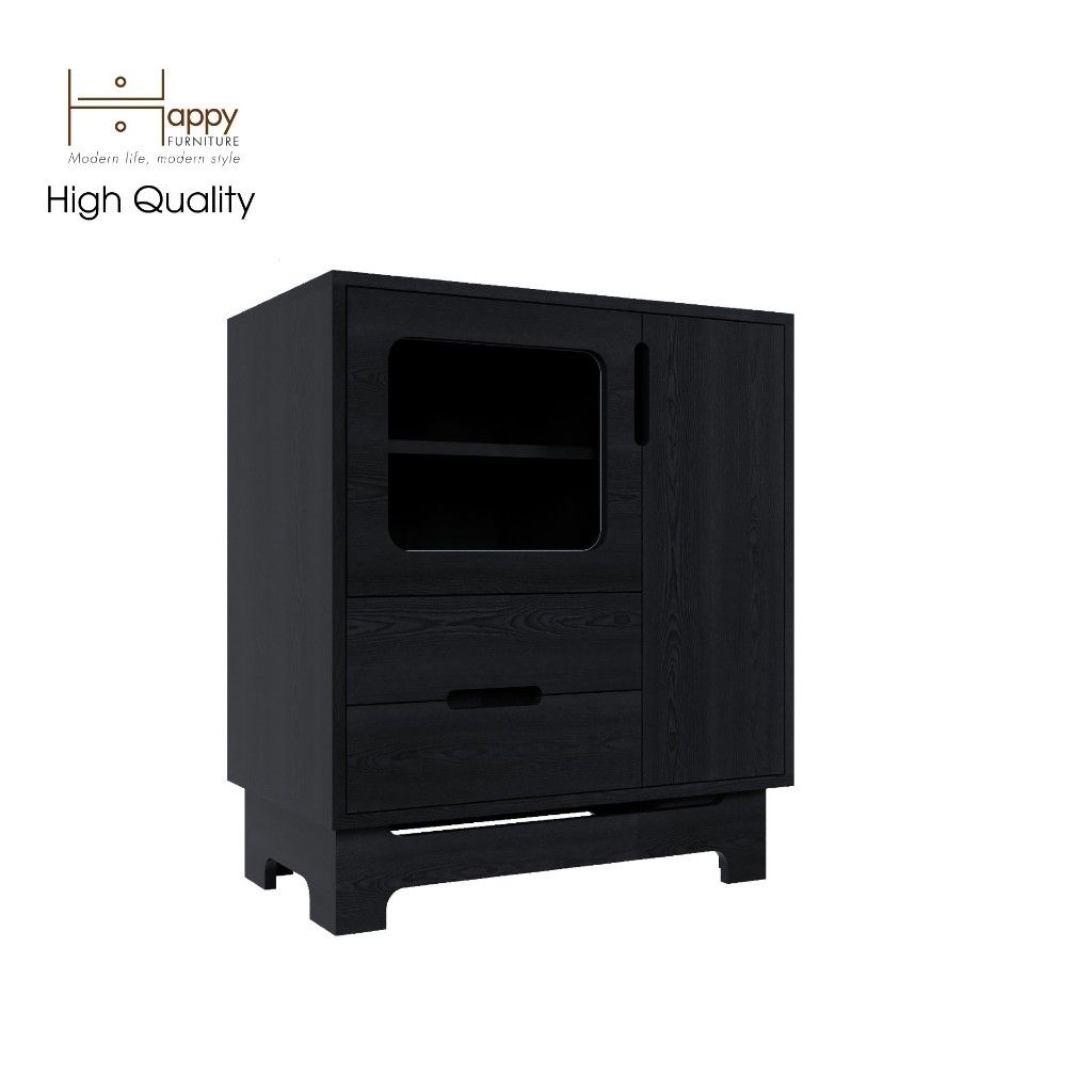 HAPPY FURNITURE , Tủ lưu trữ cửa kính 2 cánh mở 2 ngăn kéo - MOLLY , TCM_110 , 72cm x 40cm x 82cm