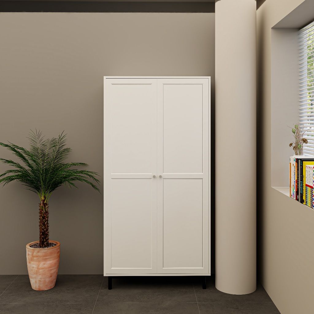 HAPPY FURNITURE , Kệ sách 6 tầng 2 cửa mở chân sắt - CATY , KSA_056 , 90cm x 39cm x 180cm