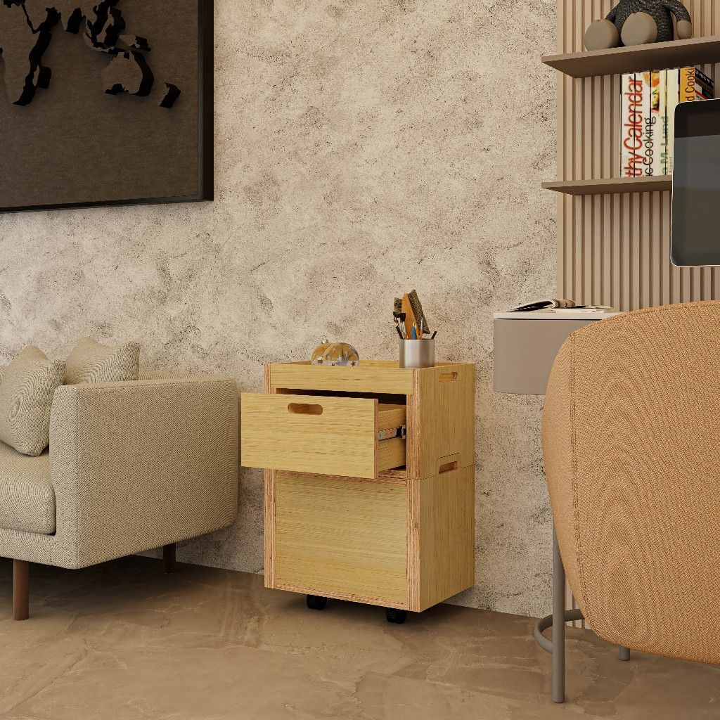 HAPPY FURNITURE , Gỗ tự nhiên , Thùng lưu trữ 1 cánh mở 1 ngăn kéo gỗ Plywood - GAMOR , TLT_029 , 45cm x 30cm x 63cm DxR