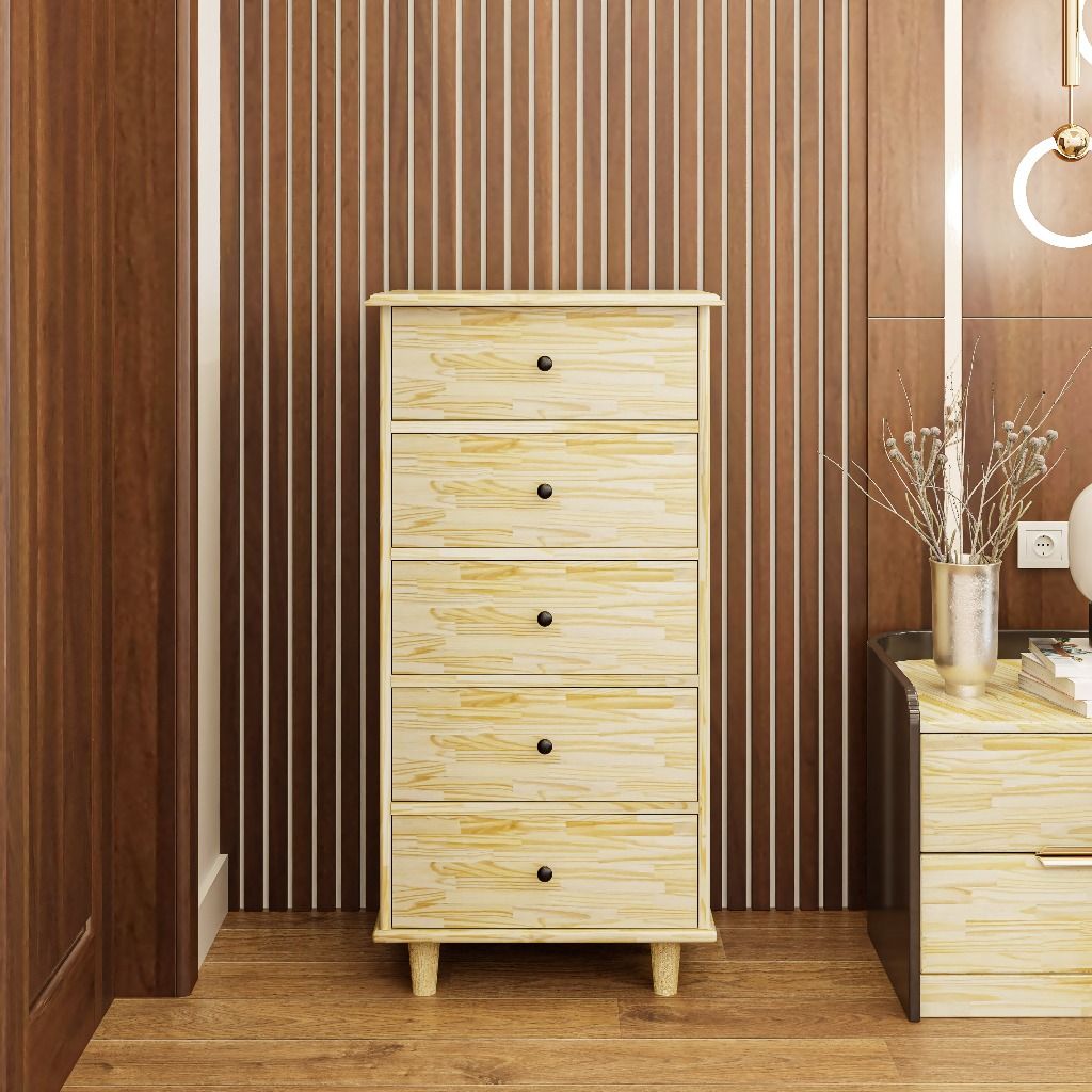 HAPPY FURNITURE , Gỗ tự nhiên , Tủ lưu trữ 5 ngăn kéo - FARAH , THK_180 , 55cm x 45cm x 110cm