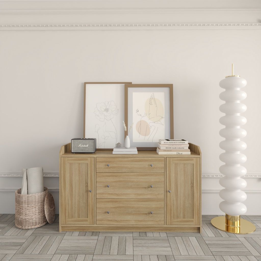 HAPPY FURNITURE , Tủ 2 cửa mở 3 ngăn kéo - CANA , THK_007 , 140cm x 46cm x 84cm