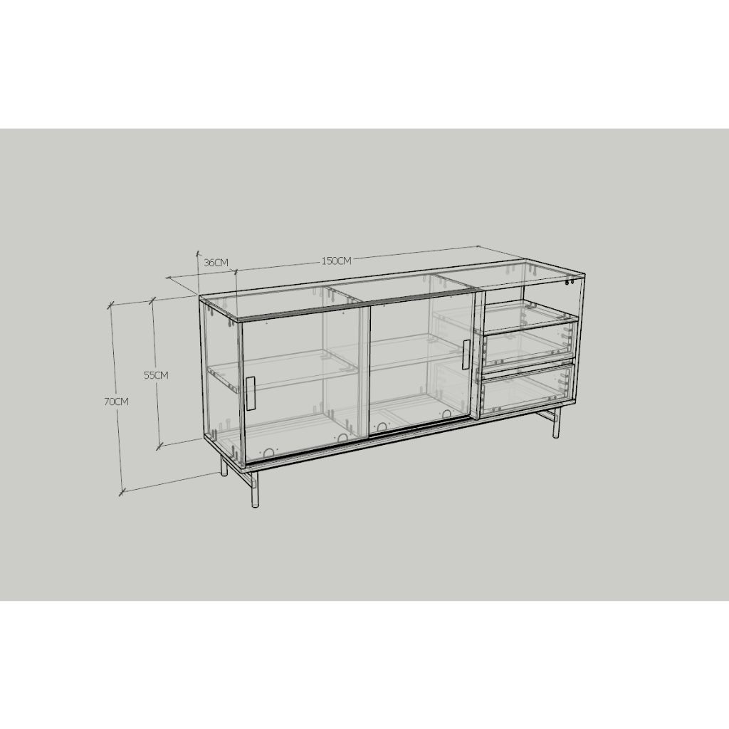 HAPPY FURNITURE , Tủ lưu trữ 2 ngăn cánh lùa chân sắt - LUCA , TCL_023 , 150x36x70cm