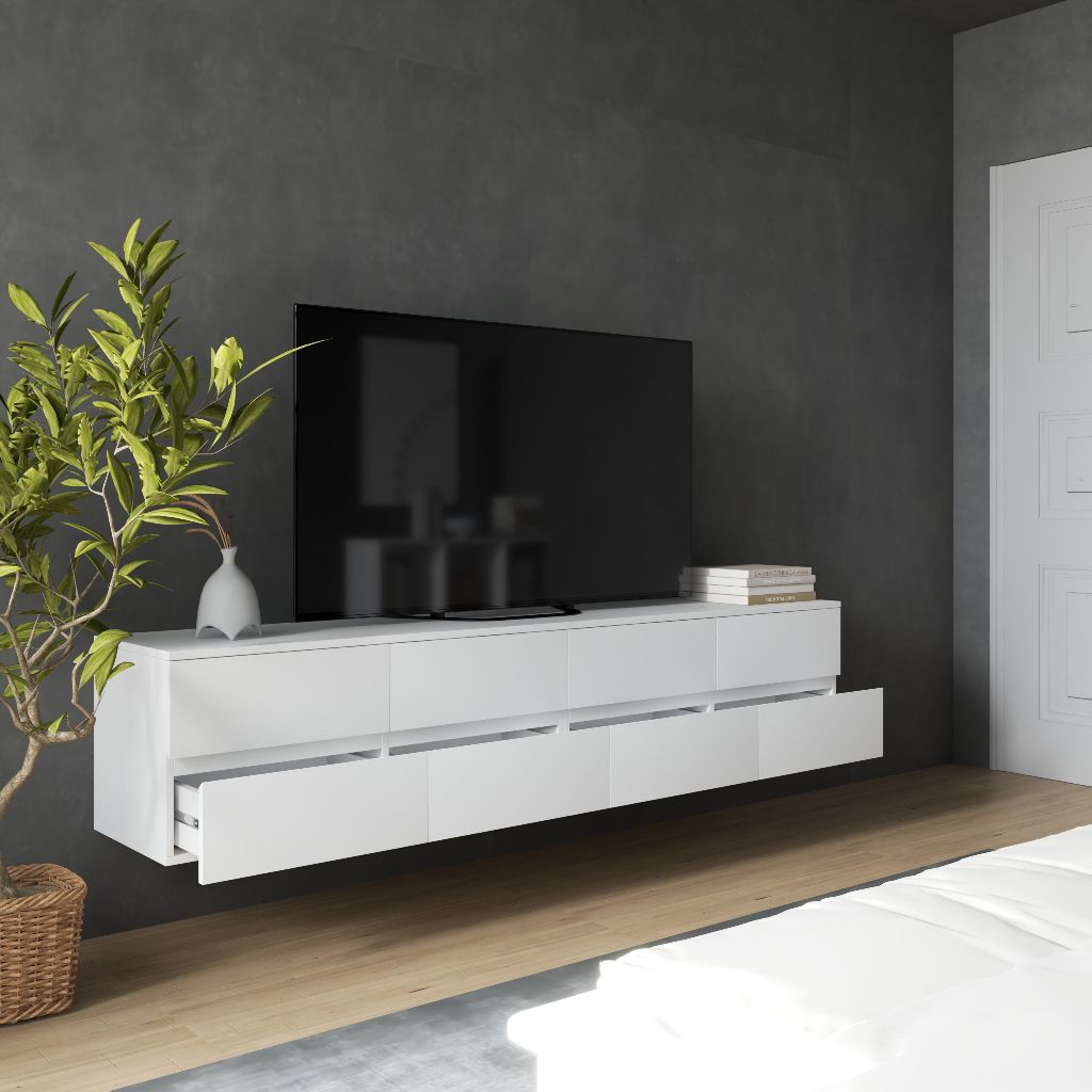 HAPPY FURNITURE , Kệ TV 8 ngăn kéo treo tường - OLA , KTV_024 , 200cm x 40cm x 42cm