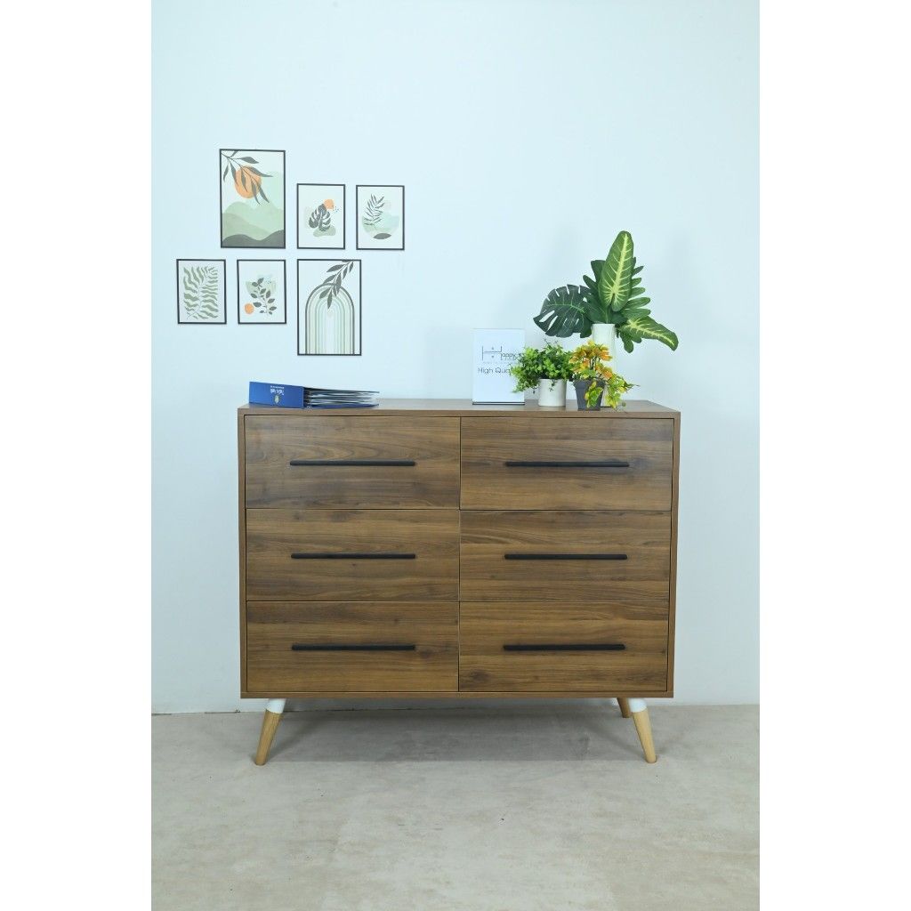 HAPPY FURNITURE , Tủ đựng đồ 6 ngăn chân gỗ chéo - OSRI , THK_026 , 120cm x 50cm x 100cm