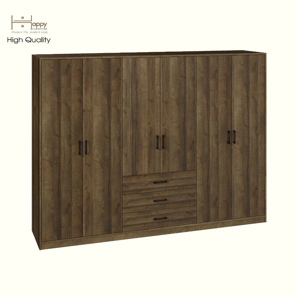 HAPPY FURNITURE , HEINEE - Tủ quần áo 6 cửa mở, TCM_218 , 240cm x 54cm x 180cm DxRxC, sản phẩm phổ thông